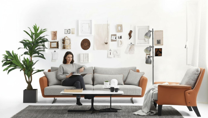 Sofa komplekts 21 sēdvietas dzīvojamajā istabā Oranžs audums Krēsla Divvietīga.