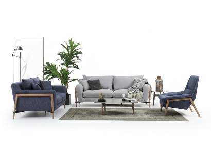 Sofa komplekts 2 vietas moderns audums zils grupa dzīvojamā istabā
