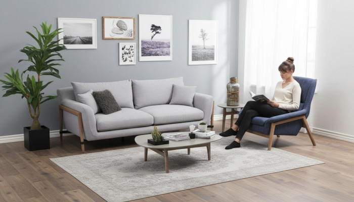 Sofas komplekts 4-vietīgs krēsls četrinieks audums Sofa Moderns dizains pelēks