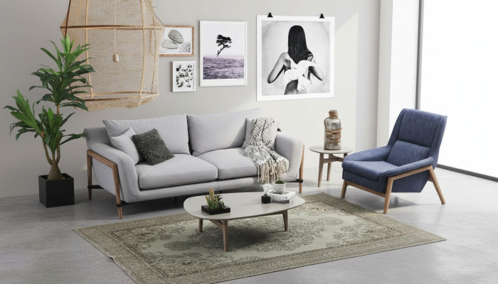 Sofas komplekts 4-vietīgs krēsls četrinieks audums Sofa Moderns dizains pelēks