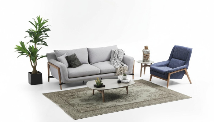 Sofas komplekts 4-vietīgs krēsls četrinieks audums Sofa Moderns dizains pelēks