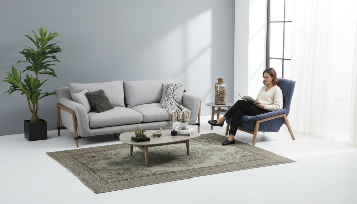 Sofa komplekts 3-vietīgs atpūtas krēsls trīsvietīgs auduma krāsā moderns dizains pelēks