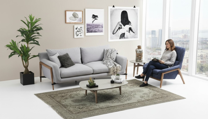 Sofa komplekts 2-vietīgs krēsls divvietīgs auduma dīvāns Moderns dizains pelēks