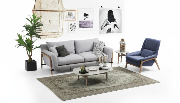 Sofa komplekts 2-vietīgs krēsls divvietīgs auduma dīvāns Moderns dizains pelēks