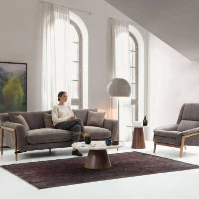 Sofa Sofa komplekts 3-vietīgs krēsls trīsvietīga audums dzīvojamā istaba pelēka