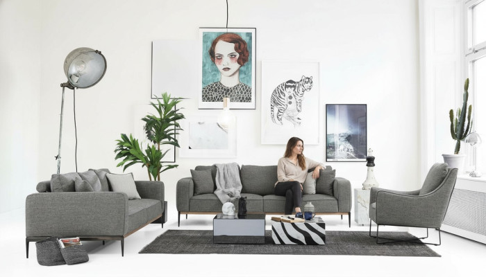Sofa komplekts 2-vietīgs dīvāns moderns audums pelēka grupa dzīvojamā istaba
