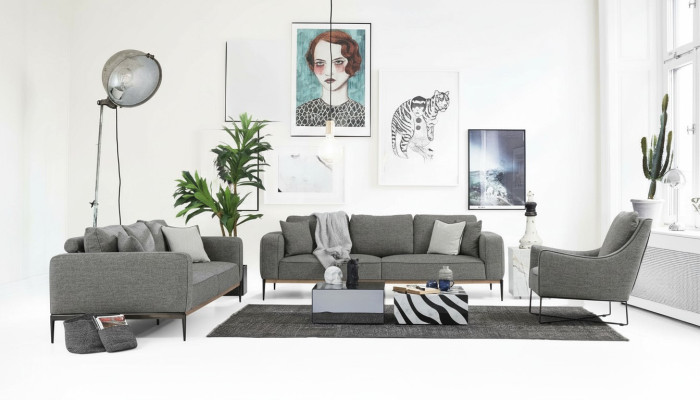Sofa komplekts 2-vietīgs dīvāns moderns audums pelēka grupa dzīvojamā istaba