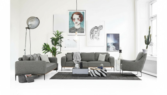 Sofa komplekts 2-vietīgs dīvāns moderns audums pelēka grupa dzīvojamā istaba