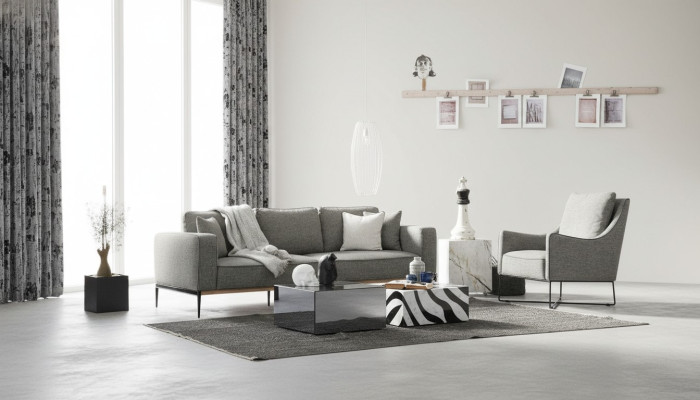 Sofa komplekts 4-sēdvietīgs krēsls četrām personām auduma dīvāns moderns dizains pelēks