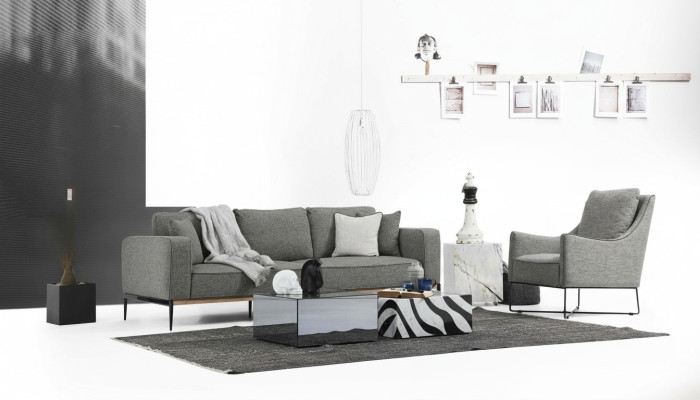 Sofa komplekts 4-sēdvietīgs krēsls četrām personām auduma dīvāns moderns dizains pelēks