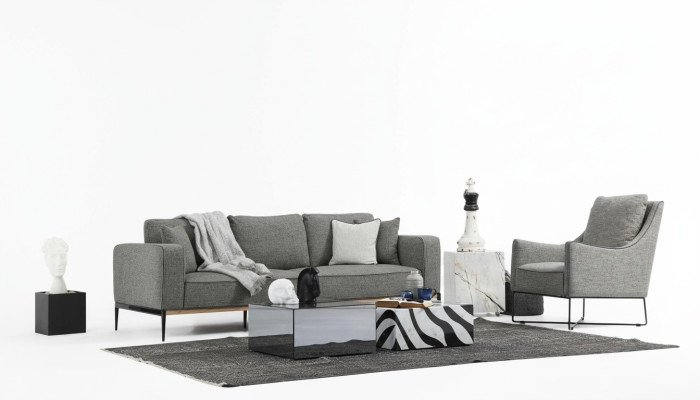 Sofa komplekts 3-vietīgs krēsls Trīs vietu auduma sofa Moderns dizains Pelēks