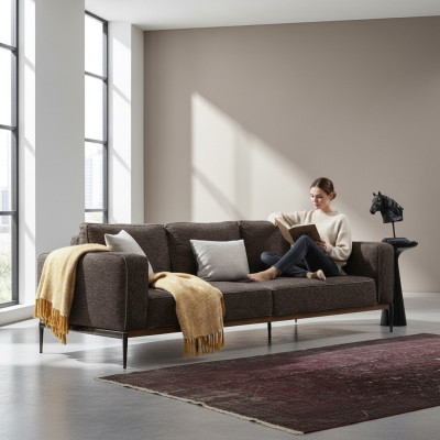 Četrvieta sofa 4 sēdvietas auduma sofai Moderns dizains Dzīvojamā istaba Pelēka