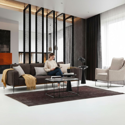 Sofasets 4 sēdvietas krēsls Cetrietāžu Pelēks audums Dīvāns Moderns dizains