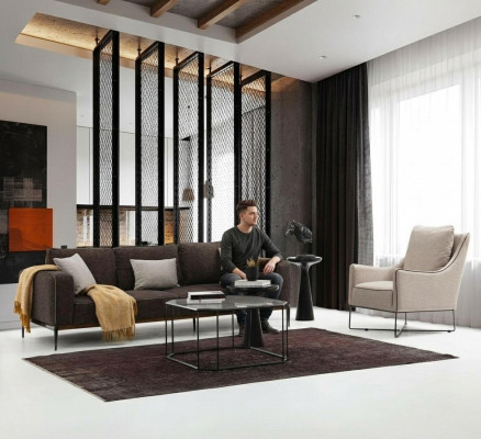 Sofagarnitur 3 Sitzer Sessel Dreisitzer Pelēks audums Moderns dizains