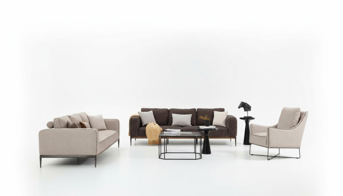Sofas komplekts 431 vietu dīvāns gaiši beige dīvāns krēsli moderns komplekts