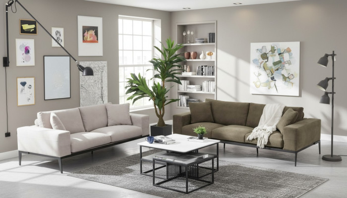 Sofas formājuma 32-vietīgais dīvāns, Pelēka dīvānu kopa Moderns komplekts Jauns.