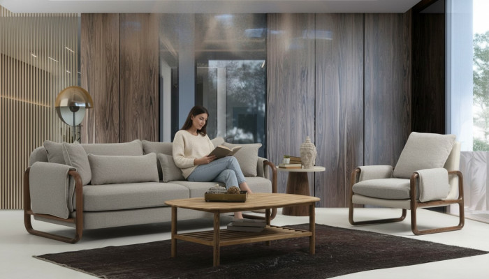 Sofas komplekts 21 sēdvietas krēsls divvietīgs Moderns Audums Pelēks Komplekts Dizains