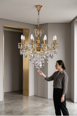 Lustra kronšleiers griestu lampa griestu lampa zelta luksusa mākslas kristāls
