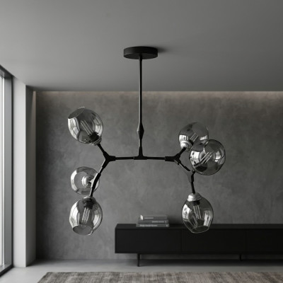 Gaisma ķēdelis Kronleuchter griestu lampa Modern stikls Melna Jauna