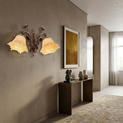 Sienas lampa, sienas gaismeklis, sienas lukturis, lustra, sienas lampa, ziedi, stikls, brūns.
