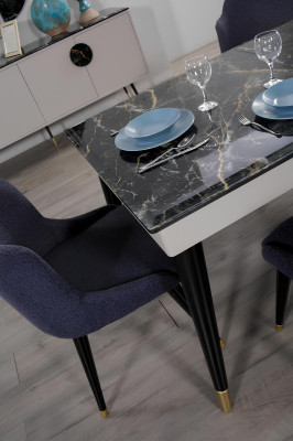 Luxusa ēdamistabas galds dizains 4 krēsli komplekts ar atzveltnēm. Möbeļu komplekts.