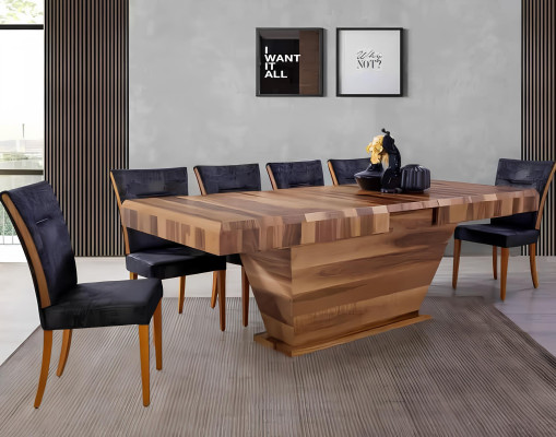 Galds + 6 krēsli Komplekts Polster 7 gab Neu Designer koka ēdamistaba dzīvojamā istaba komplekts