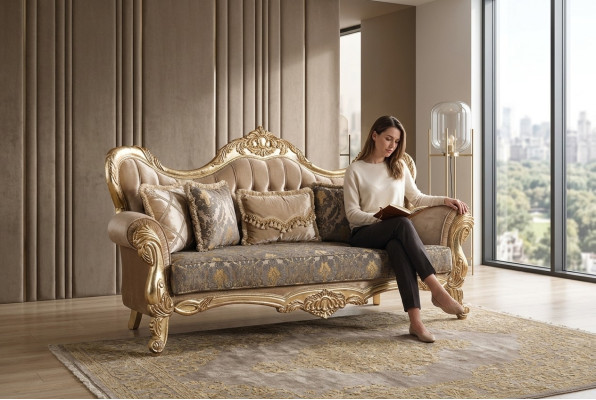 Chesterfield baroka trīsvietu dīvāns mēbeles dīvāns audums zelts dīvāns