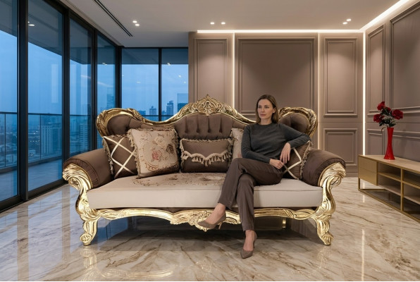 Chesterfield Barokas trīsvietīgā sofa dīvāns auduma zeltā mēbeles