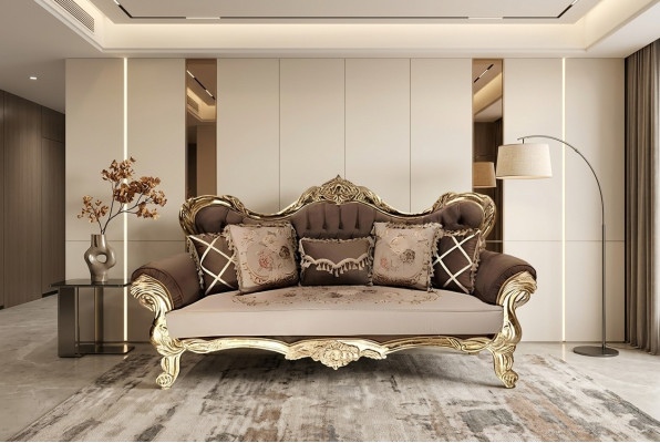 Chesterfield Barokas trīsvietīgā sofa dīvāns auduma zeltā mēbeles