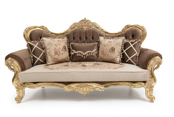 Chesterfield Barokas trīsvietīgā sofa dīvāns auduma zeltā mēbeles