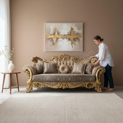 Chesterfield baroka trīsvietīga dīvāns Mēbeles dīvāns audums zelts