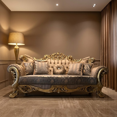 Chesterfield baroka trīsvietīga dīvāns Mēbeles dīvāns audums zelts