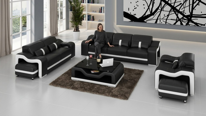 Dizaina dīvāngarnitūra Dīvāns Polster Sofa Ādas Moderns 3+1 Vieta Komplekts Jauns