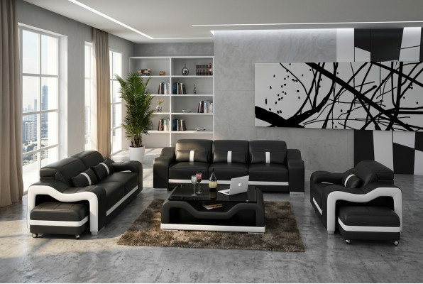 Dizaina dīvāngarnitūra Dīvāns Polster Sofa Ādas Moderns 3+1 Vieta Komplekts Jauns