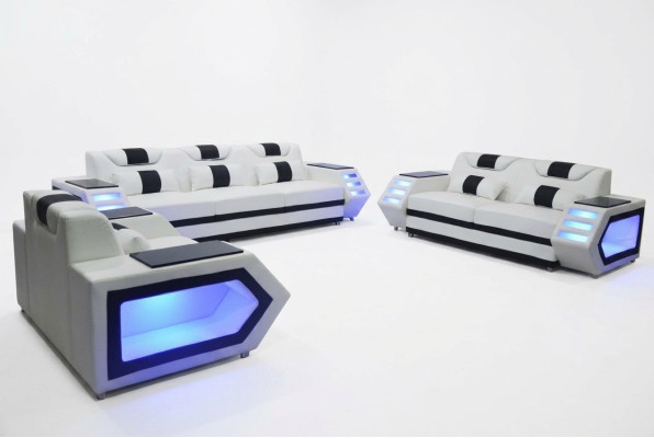 Sofa Dīvāns Sēdvieta Piestiprināta Komplekts Komplekts Ādas Dīvāns,kombinācija 3+2+1 + LED + USB Jauns