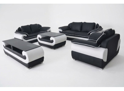 Sofas komplekti ar ādas apdari, dizaina sofa, mēbeļu komplekts 4 gab. 3+2+1 ar USB.
