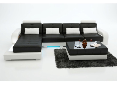 Ādas dīvāns ar USB, dzīvojamā zona, stūra dīvāns, moderne stils, sofa modelis L6008C.