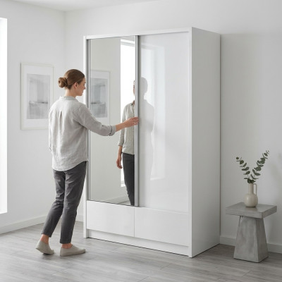Garderobes uzglabāšana 130 cm plats plaukts skapīs ar slīdošajām durvīm birojam