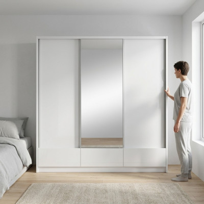 Liels gultas istabas plāksnes skapis 250 cm apģērbu skapji