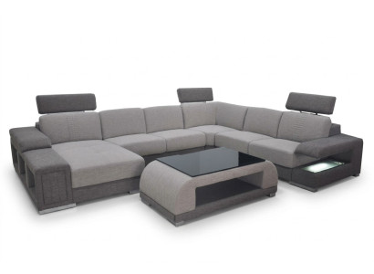 Dīvānu komplekts Modernā sofa Stūris Ādas dīvāns Polster Wohnlandschaft USB+galds