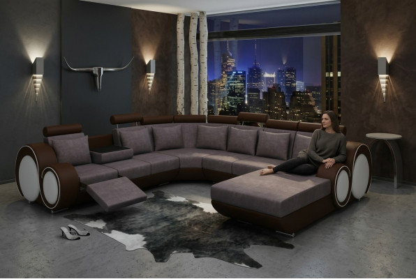 Tekstila sofa ar USB XXL dzīvojamā zona auduma dīvāns Liela mīksta dīvāna U forma Jauns