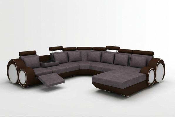 Tekstila sofa ar USB XXL dzīvojamā zona auduma dīvāns Liela mīksta dīvāna U forma Jauns