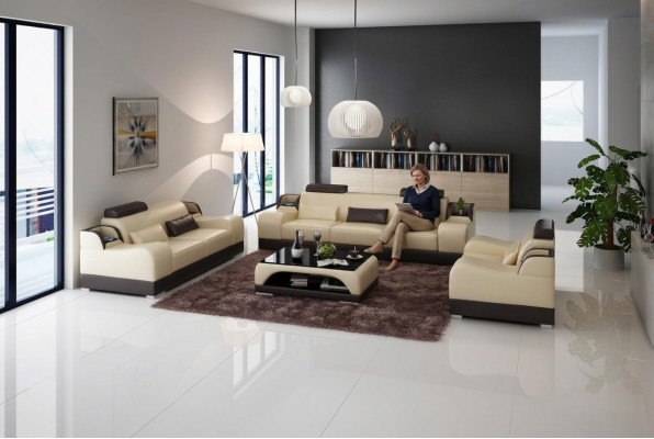 Sofas komplektā, 3+1+1 dīvānsu ensembles dizains āda 3 daļās komplektā