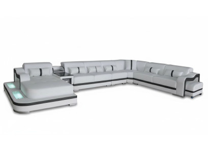 Ādas dīvāns ar polsterētu sēdekli, mūsdienīgi dizainēta stūra mēbeļu komplekta sofa ar USB.