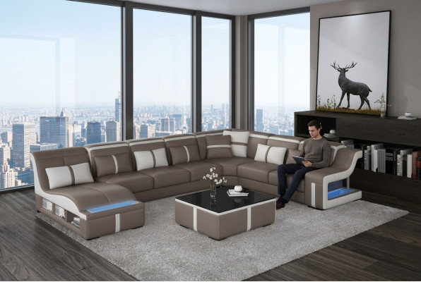 Luksusa dīvāns stūrdīvānā dizaina dzīvojamā mēbeļu sofa dīvāns stūra komplekts + gaismas + USB