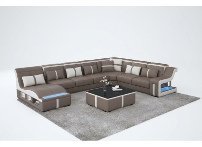 Luksusa dīvāns stūrdīvānā dizaina dzīvojamā mēbeļu sofa dīvāns stūra komplekts + gaismas + USB