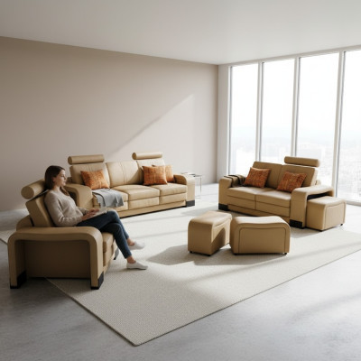 Sofa komplekts ar USB pieslēgumu. Ādas dīvāns komplekts sēžamvietas dzīvojamo zonu 3+2+1 personas jaunais.