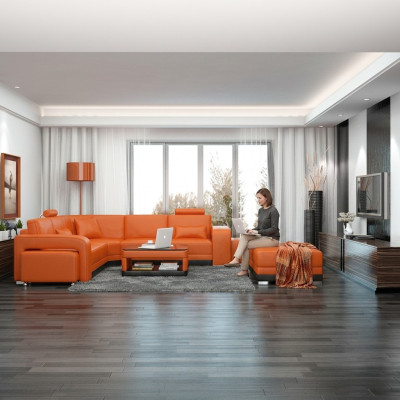 Ādas dīvāns ar USB dzīvojamo zonu stūra dīvāns stūra komplekts Moderno dizainu F3017B sofa