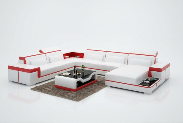 Mūsdienīga stūra mīkstais krēsls ar ādas mēbelēm stūrveida dīvāns dīvāns "Couch Wohnlandschaft" +USB.