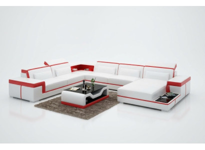 Mūsdienīga stūra mīkstais krēsls ar ādas mēbelēm stūrveida dīvāns dīvāns "Couch Wohnlandschaft" +USB.
